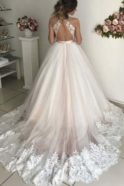 A-Line Lace V Neck Wedding Dresses Bridal Gowns 903038