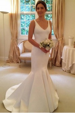 Mermaid V Neck Long Wedding Dresses Bridal Gowns 903039