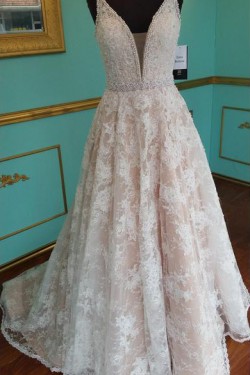 A-Line Beaded Lace Wedding Dresses Bridal Gowns 903043