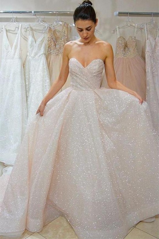 A-Line Sweetheart Sparkle Long Wedding Dresses Bridal Gowns 903044