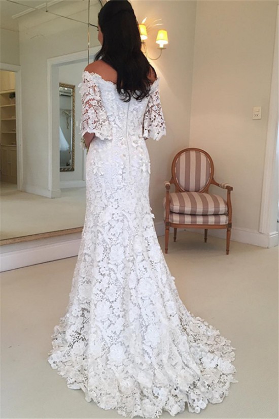 Mermaid Lace Long Wedding Dresses Bridal Gowns with Sleeves 903047