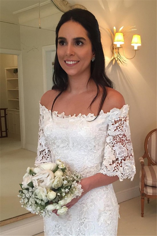 Mermaid Lace Long Wedding Dresses Bridal Gowns with Sleeves 903047