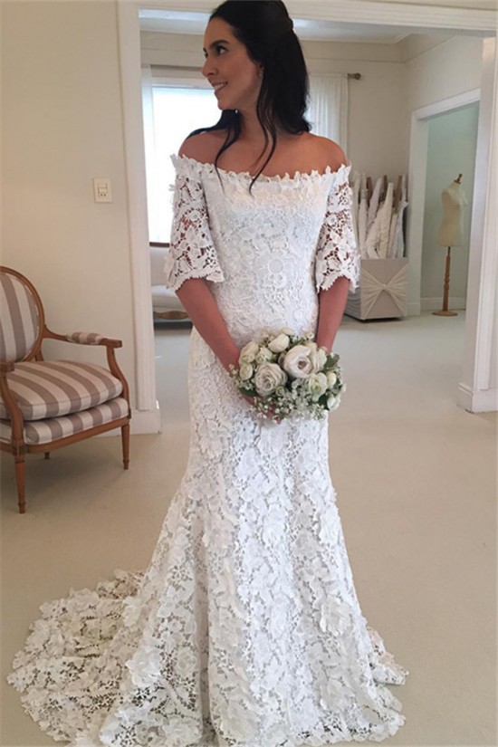 Mermaid Lace Long Wedding Dresses Bridal Gowns with Sleeves 903047