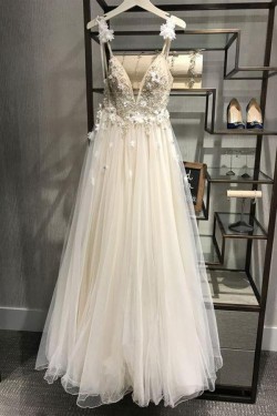 A-Line Beaded Tulle Wedding Dresses Bridal Gowns 903049
