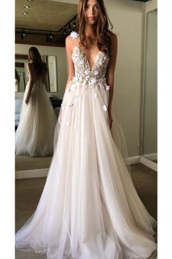 A-Line Beaded Tulle Wedding Dresses Bridal Gowns 903049