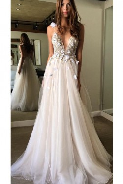 A-Line Beaded Tulle Wedding Dresses Bridal Gowns 903049