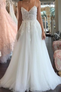 A-Line Spaghetti Straps Lace Wedding Dresses Bridal Gowns 903051