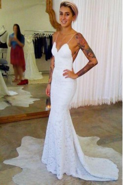 Mermaid Spaghetti Straps Lace Wedding Dresses Bridal Gowns 903053