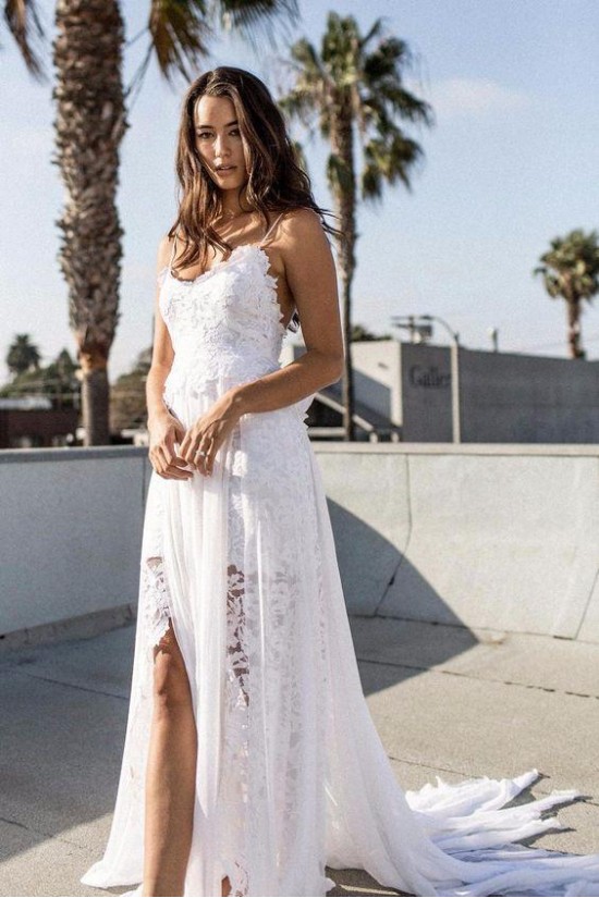 Lace Spaghetti Straps Wedding Dresses Bridal Gowns 903054