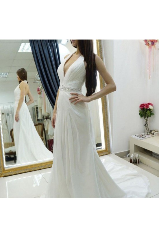 Long Halter Beaded V Neck Chiffon Wedding Dresses Bridal Gowns 903059 Long Halter Beaded V Neck Chiffon Wedding Dresses Bridal Gowns 903059