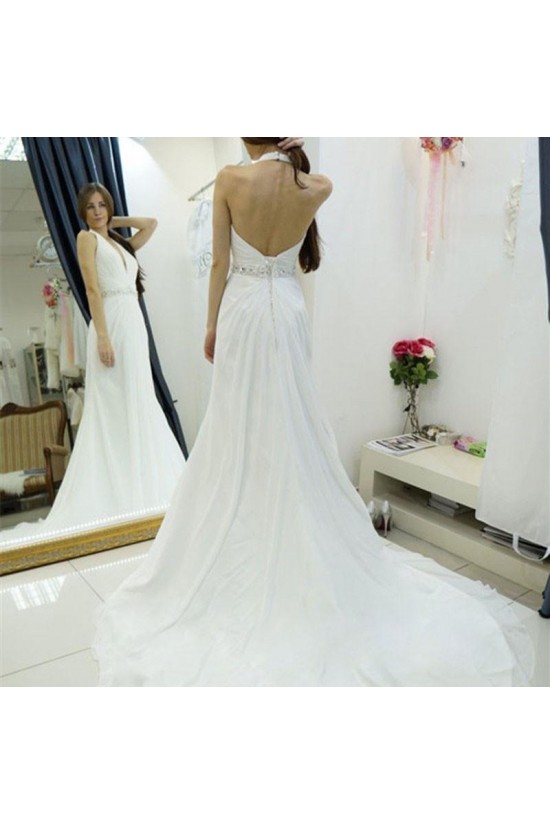 Long Halter Beaded V Neck Chiffon Wedding Dresses Bridal Gowns 903059 Long Halter Beaded V Neck Chiffon Wedding Dresses Bridal Gowns 903059