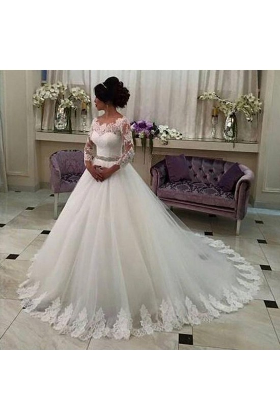A-Line Lace Wedding Dresses Bridal Gowns with Long Sleeves 903063