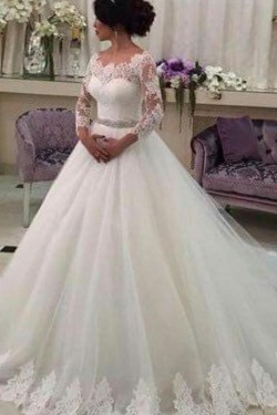 A-Line Lace Wedding Dresses Bridal Gowns with Long Sleeves 903063