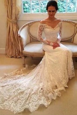 Elegant Mermaid Lace Wedding Dresses Bridal Gowns with Long Sleeves 903070