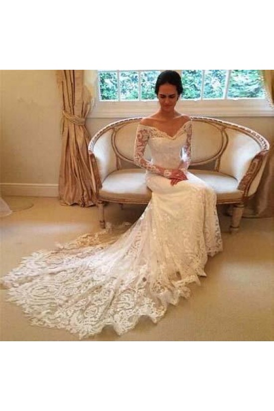 Elegant Mermaid Lace Wedding Dresses Bridal Gowns with Long Sleeves 903070