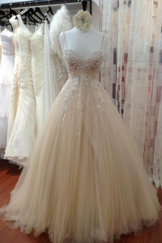 A-Line Spaghetti Straps Tulle and Lace Wedding Dresses Bridal Gowns 903072