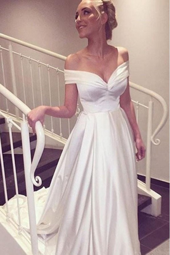 A-Line Off the Shoulder Long Wedding Dresses Bridal Gowns 903076