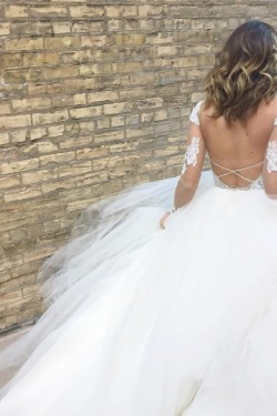 A-Line Lace and Tulle Long Wedding Dresses Bridal Gowns 903079
