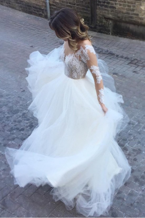 A-Line Lace and Tulle Long Wedding Dresses Bridal Gowns 903079 A-Line Lace and Tulle Long Wedding Dresses Bridal Gowns 903079