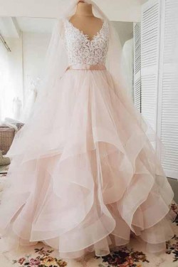 A-Line Lace and Tulle Long Wedding Dresses Bridal Gowns 903080