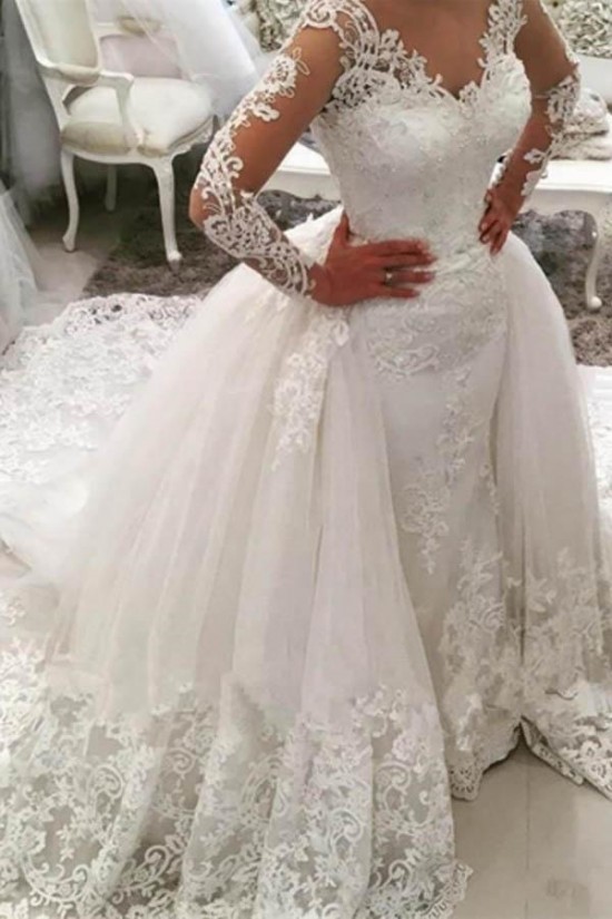 Mermaid Lace Wedding Dresses Bridal Gowns with Long Sleeves 903082