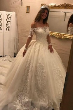 Elegant Lace Long Wedding Dresses Bridal Gowns with Long Sleeves 903083