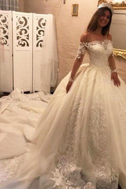 Elegant Lace Long Wedding Dresses Bridal Gowns with Long Sleeves 903083