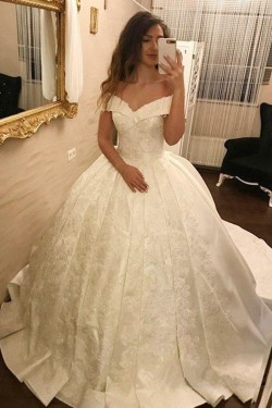 Elegant Lace and Satin Ball Gown Wedding Dresses Bridal Gowns 903088