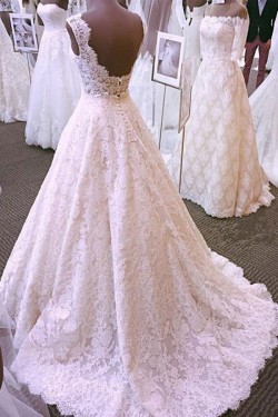 Elegant A-Line Lace Long Wedding Dresses Bridal Gowns 903098