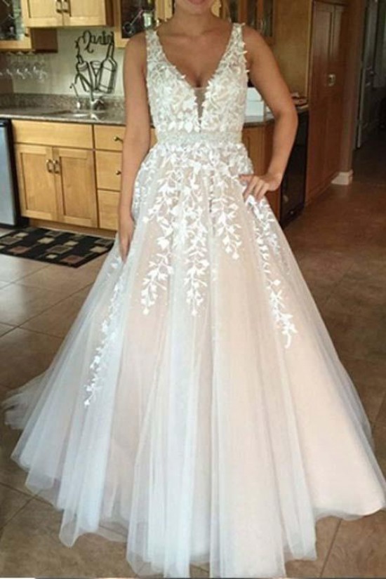 A-Line Lace and Tulle Wedding Dresses Bridal Gowns 903102