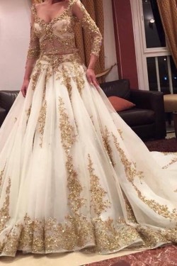 A-Line Lace Long Sleeves Wedding Dresses Bridal Gowns 903103