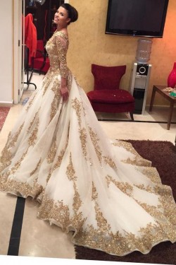 A-Line Lace Long Sleeves Wedding Dresses Bridal Gowns 903103