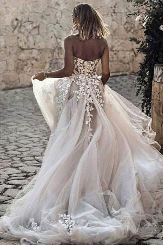 A-Line Sweetheart Lace and Tulle Wedding Dresses Bridal Gowns 903106