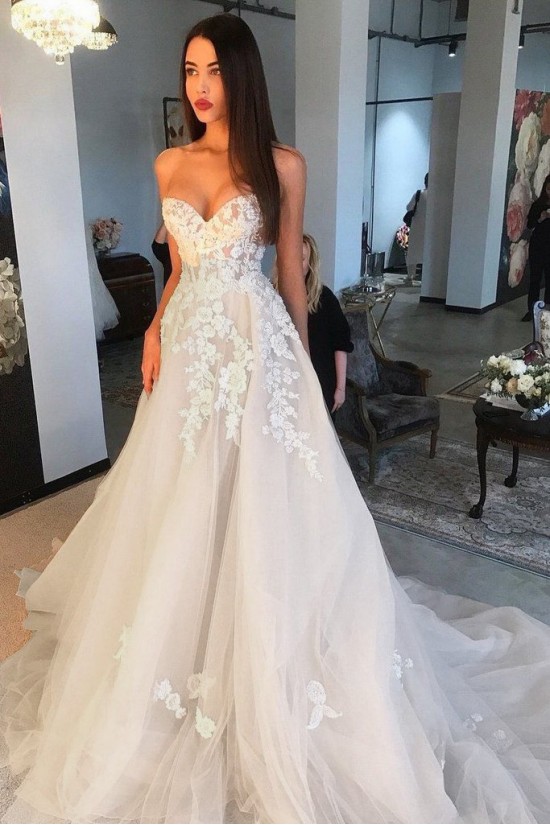 A-Line Sweetheart Lace and Tulle Wedding Dresses Bridal Gowns 903106