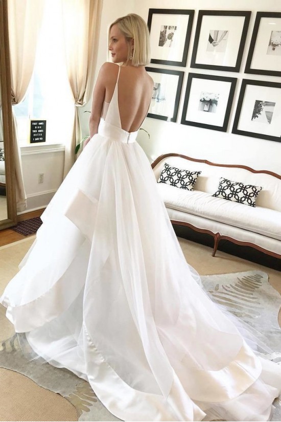 Long White Satin and Tulle Wedding Dresses Bridal Gowns 903107