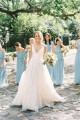 A-Line Long White V Neck Wedding Dresses Bridal Gowns 903108