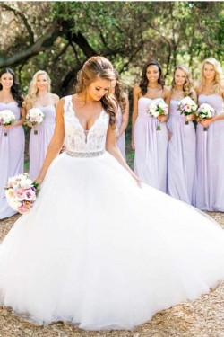 A-Line Lace and Tulle Beaded Wedding Dresses Bridal Gowns 903116