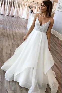 A-Line V Neck Long Wedding Dresses Bridal Gowns 903121