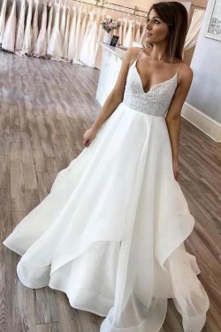 A-Line V Neck Long Wedding Dresses Bridal Gowns 903121