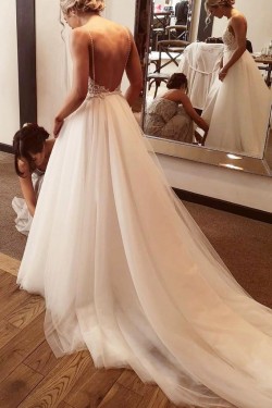 A-Line Halter Lace and Tulle Wedding Dresses Bridal Gowns 903124