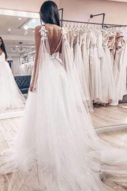 A-Line Halter Lace and Tulle Wedding Dresses Bridal Gowns 903125