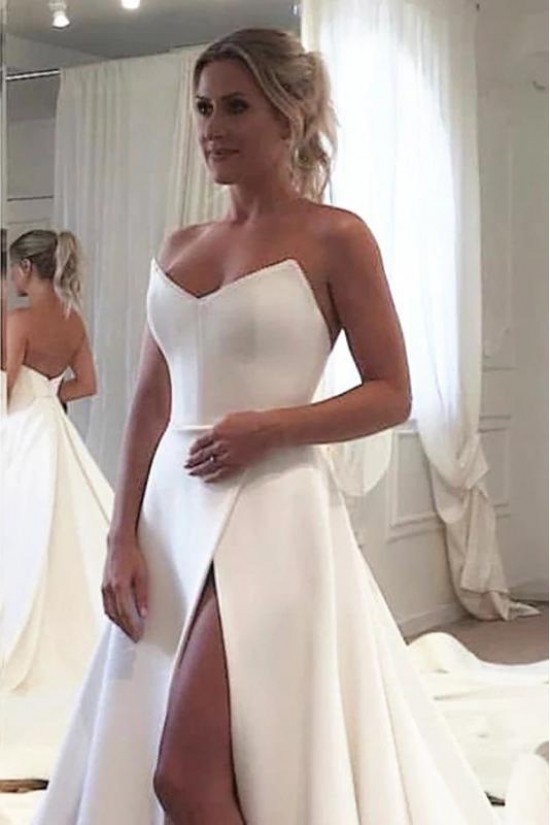 A-Line Long Satin Wedding Dresses Bridal Gowns 903128