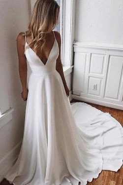 A-Line V Neck Long Wedding Dresses Bridal Gowns 903130