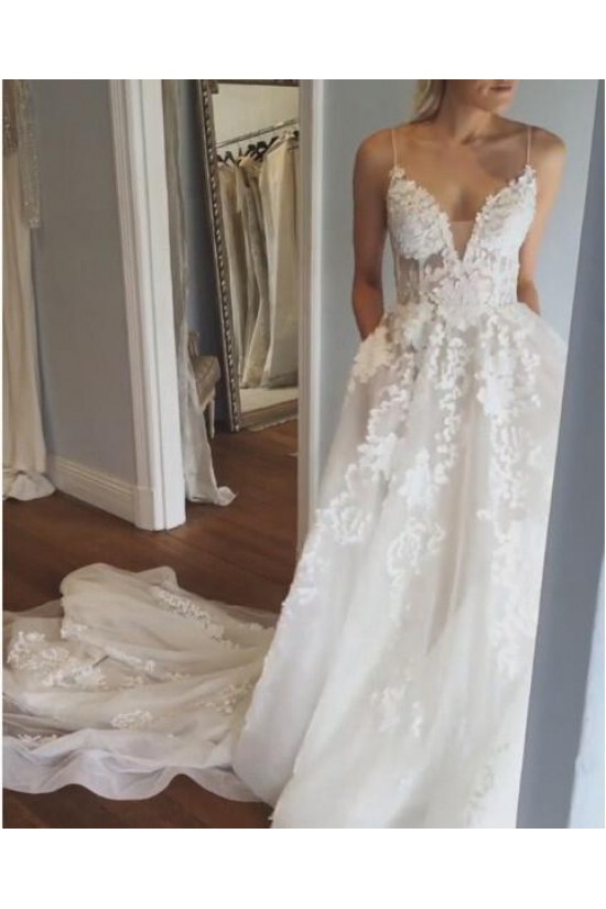A-Line Spaghetti Straps Lace Wedding Dresses Bridal Gowns 903133 A-Line Spaghetti Straps Lace Wedding Dresses Bridal Gowns 903133