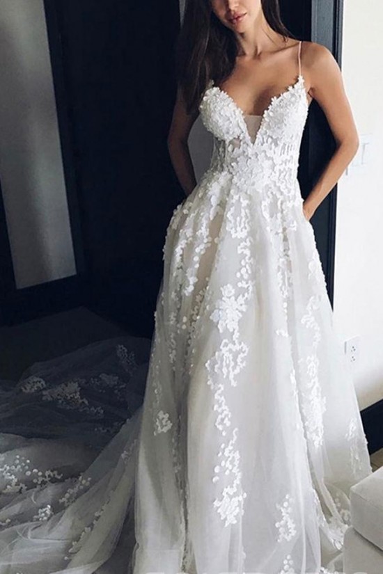 A-Line Spaghetti Straps Lace Wedding Dresses Bridal Gowns 903133 A-Line Spaghetti Straps Lace Wedding Dresses Bridal Gowns 903133