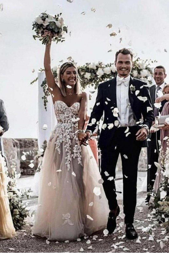 A-Line Sweetheart Lace Long Wedding Dresses Bridal Gowns 903134
