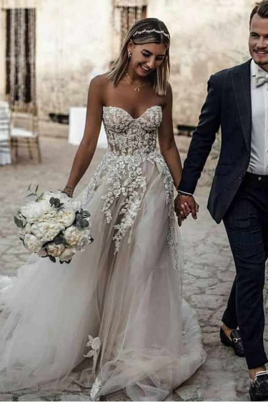 A-Line Sweetheart Lace Long Wedding Dresses Bridal Gowns 903134