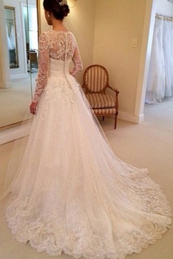 A-Line Long Sleeves Lace Wedding Dresses Bridal Gowns 903146