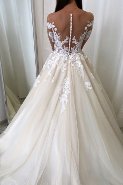 A-Line Long Sleeves Lace Wedding Dresses Bridal Gowns 903151