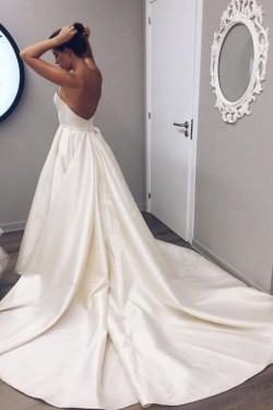 A-Line Strapless Long Satin Wedding Dresses Bridal Gowns 903152